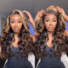 Highlight Brown With Honey Blonde Skunk Stripe Glueless Wig Pre Cut 6x5 HD Lace Pre Bleached Knots