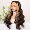 Highlight Brown With Honey Blonde Skunk Stripe Glueless Wig Pre Cut 6x5 HD Lace Pre Bleached Knots