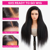 Wear And Go Kinky Straight 6x5 Pre Cut HD Lace Glueless Wig Pre Bleached Knots