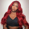 straight body wave red color wear go wig
