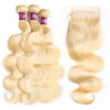 Brazilian Body Wave Hair 613 Blonde Color 3 Bundles With 4x4 Lace Closure - uprettyhair