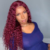 Deep Wave 99J Burgundy Colored Human Hair 13x4 Lace Frontal Wig 180% Density - uprettyhair
