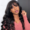 body wave glueless lace wig with bangs