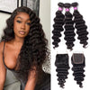 Loose Deep Wave 3pcs Unprocessed Human Hair Bundles with Lace Closure