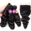 Brazilian Loose Wave Virgin Human Hair 3 Bundles With Closure Deals 10A Grade - uprettyhair