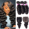 Brazilian Loose Wave Virgin Human Hair 3 Bundles With Closure Deals 10A Grade - uprettyhair