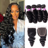 Loose Wave Weave 4 Bundle Deals Brazilian Human Hair With 4x4 Lace Closure - uprettyhair