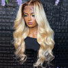 ombre blonde human hair lace front wig with brown roots - uprettyhair