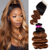 Ombre Color #1B/30 Brazilian Body Wave Human Hair 3 Bundles With Lace Closure - uprettyhair