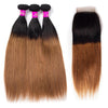 T1B/30 Ombre Hair Dark Roots 3 Bundles Brazilian Straight Hair With Closure - uprettyhair
