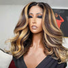 Shoulder Length Ombre Highlight Honey Blonde Barrel Curls Glueless HD Lace Wigs