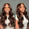 dark brown body wave curtain bangs glueless wig