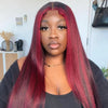 Straight Dark Burgundy With Red Highlights Glueless 13x4 HD Lace Front Wigs