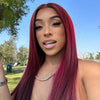 Straight Dark Burgundy With Red Highlights Glueless 13x4 HD Lace Front Wigs