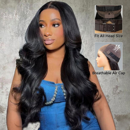 New Flexi-Fit Body Wave Pre Cut 6x5 9x6 HD Lace Glueless Wigs Fit All Head Sizes