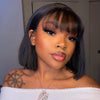 Glueless Straight Human Hair 4x4 Undetectable Lace Bob Wig With Bangs