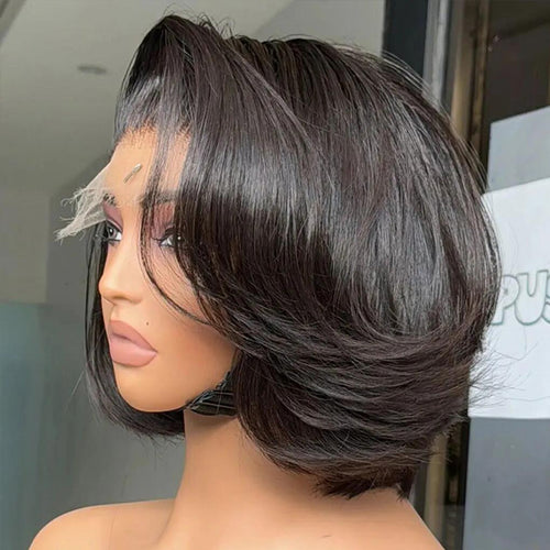 Layered Cut Blowout Straight Human Hair Bob Wig Pre Cut 6x5  display picture 3