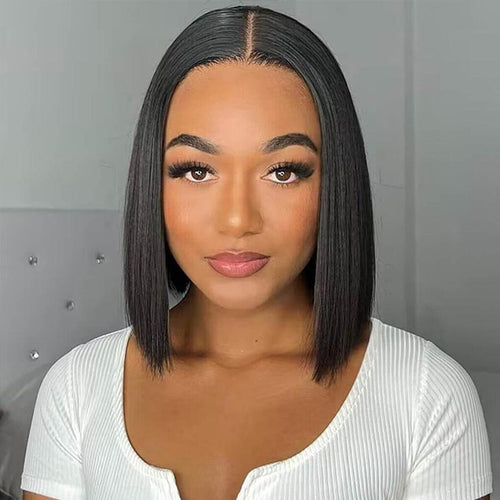 6x5 Lace Front Bob Wig Human Hair Pre-Bleached Knots Glueless Natural Black Arabella 6x5 Invisible Knots Glueless & 13x4 Frontal Lace  main image 3