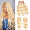 Brazilian Body Wave Hair 613 Blonde Color 3 Bundles With 4x4 Lace Closure - uprettyhair