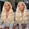 613 blonde color body wave lace frontal wig