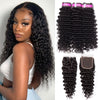 Brazilian Deep Wave Weave Hair 3 Bundles With Pre Plucked 4x4 Lace Closure