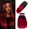 1B Red Ombre Hair Bundles Brazilian Straight Hair 3Pcs With 4x4 Closure - uprettyhair
