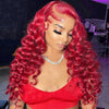 red color loose deep wave human hair lace wigs