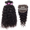 Water Wave 3 Bundles with 6x6 Lace Closure Deep Parting Closure Natural Wave - uprettyhair